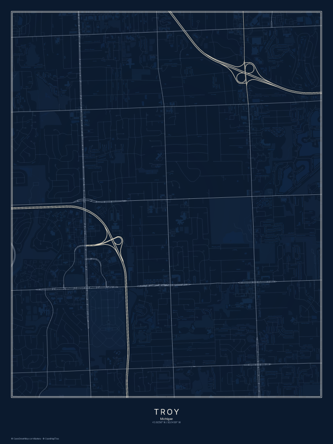 Troy map poster, midnight style