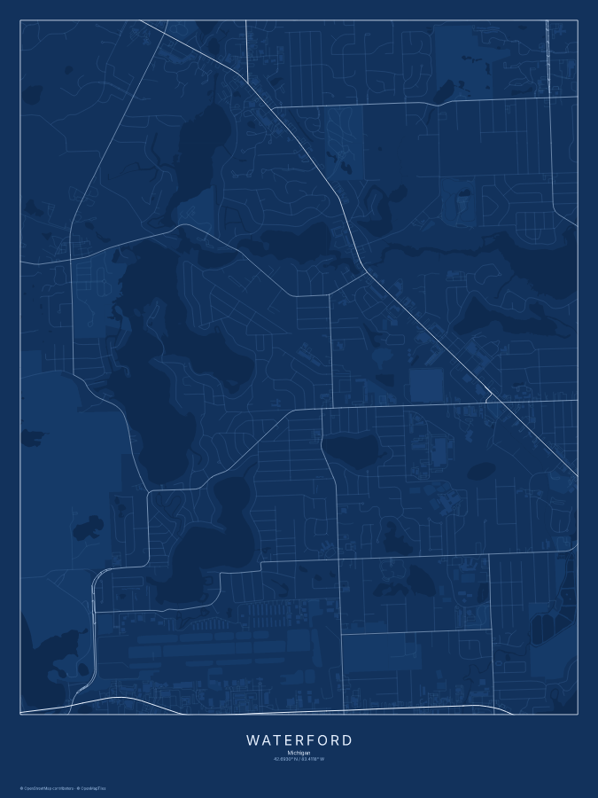 Waterford map poster, blueprint style
