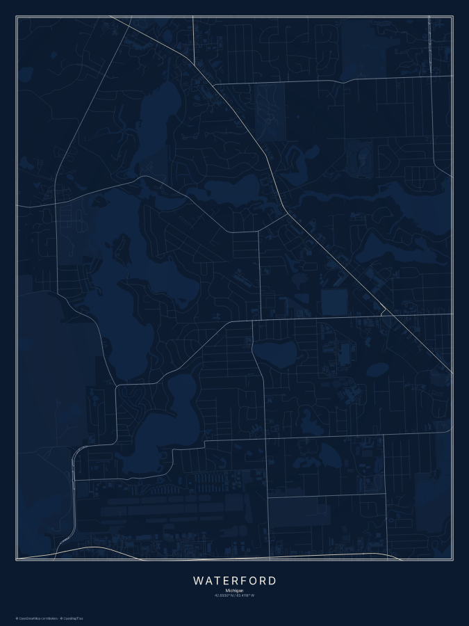 Waterford map poster, midnight style