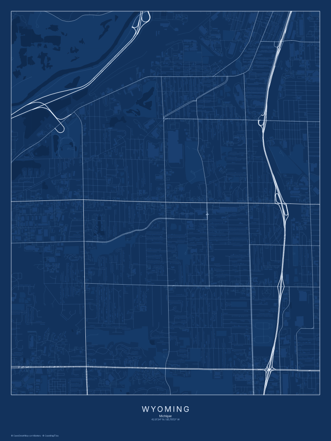 Wyoming map poster, blueprint style
