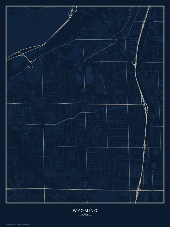 Wyoming map poster, midnight style