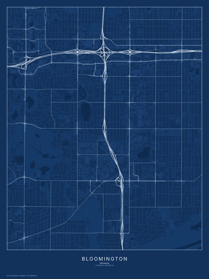 Bloomington map poster, blueprint style