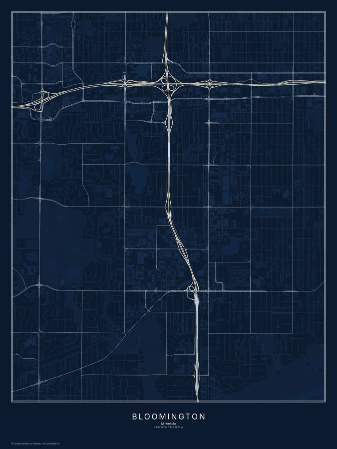 Bloomington map poster, midnight style