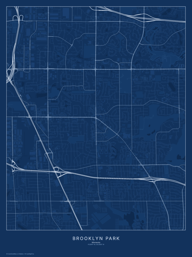 Brooklyn Park map poster, blueprint style