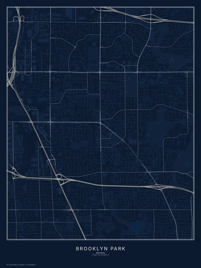 Brooklyn Park map poster, midnight style