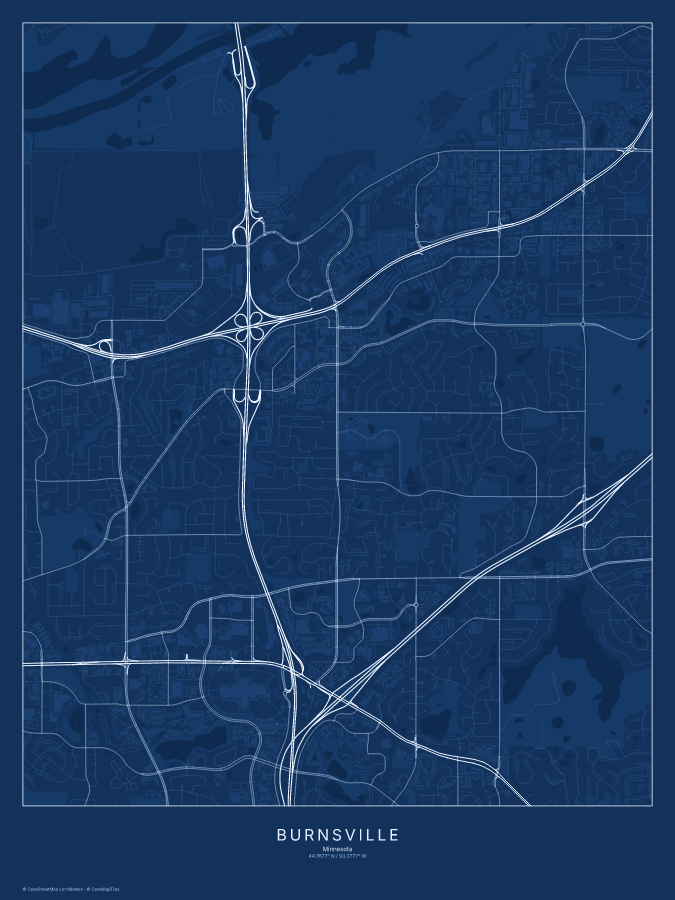 Burnsville map poster, blueprint style