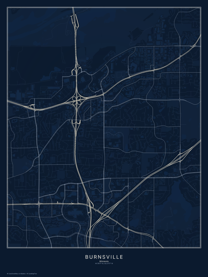 Burnsville map poster, midnight style