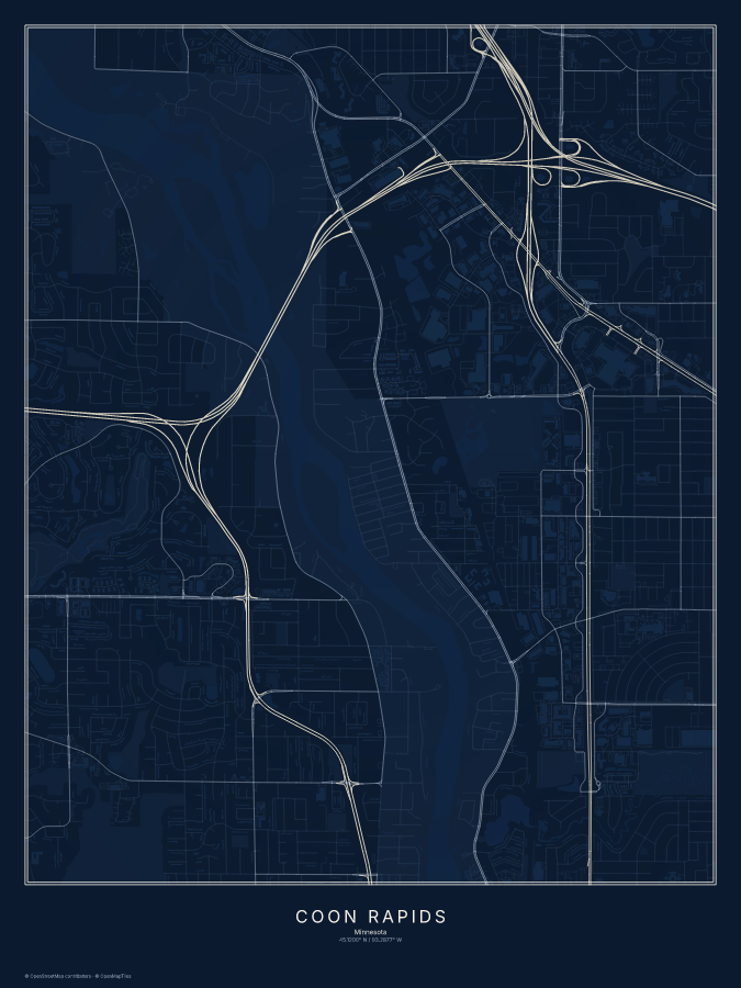 Coon Rapids map poster, midnight style