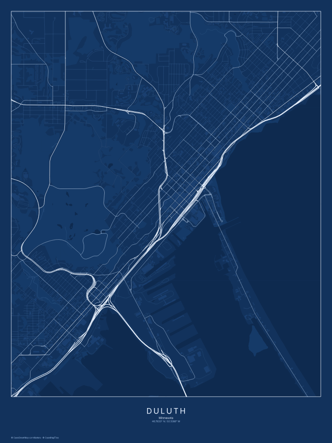 Duluth map poster, blueprint style