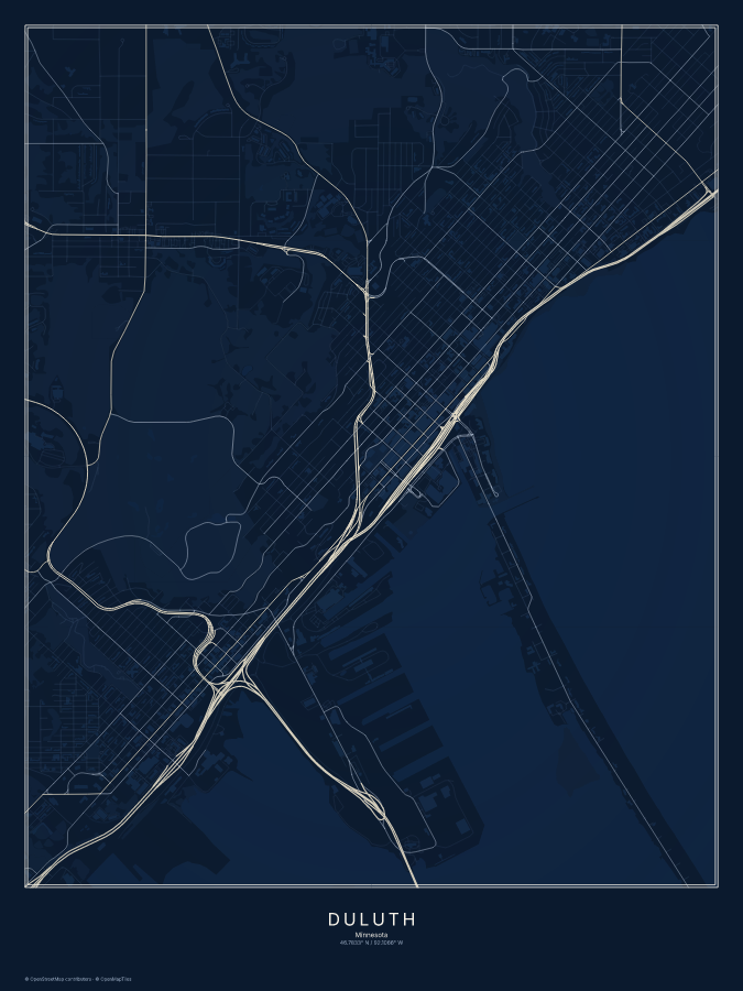 Duluth map poster, midnight style