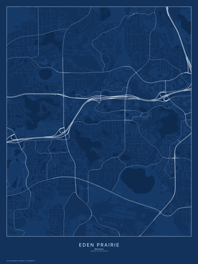 Eden Prairie map poster, blueprint style