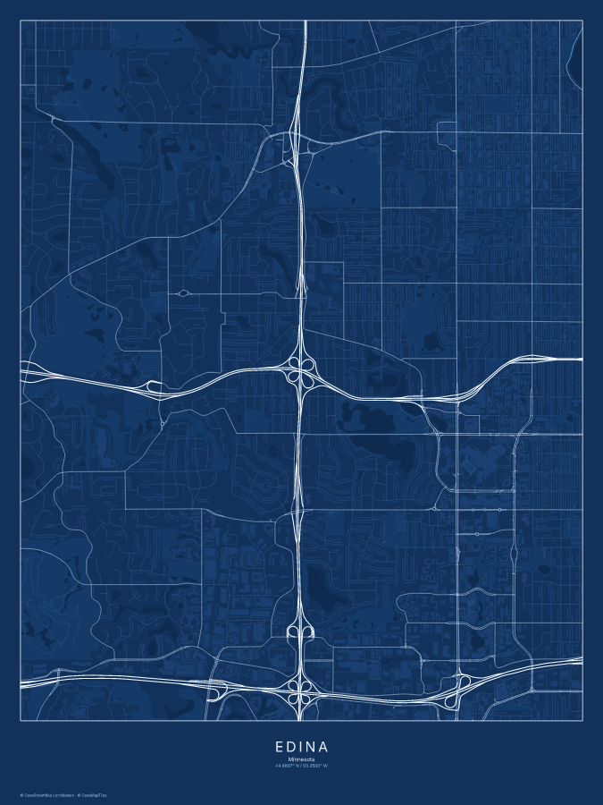 Edina map poster, blueprint style