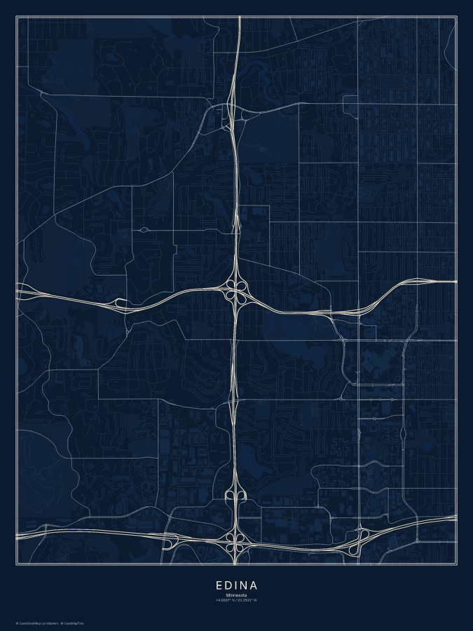 Edina map poster, midnight style