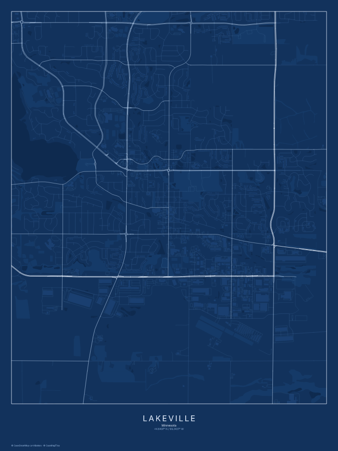 Lakeville map poster, blueprint style