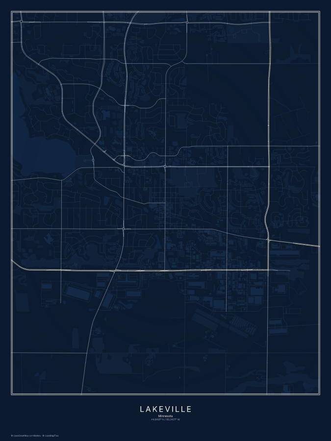 Lakeville map poster, midnight style