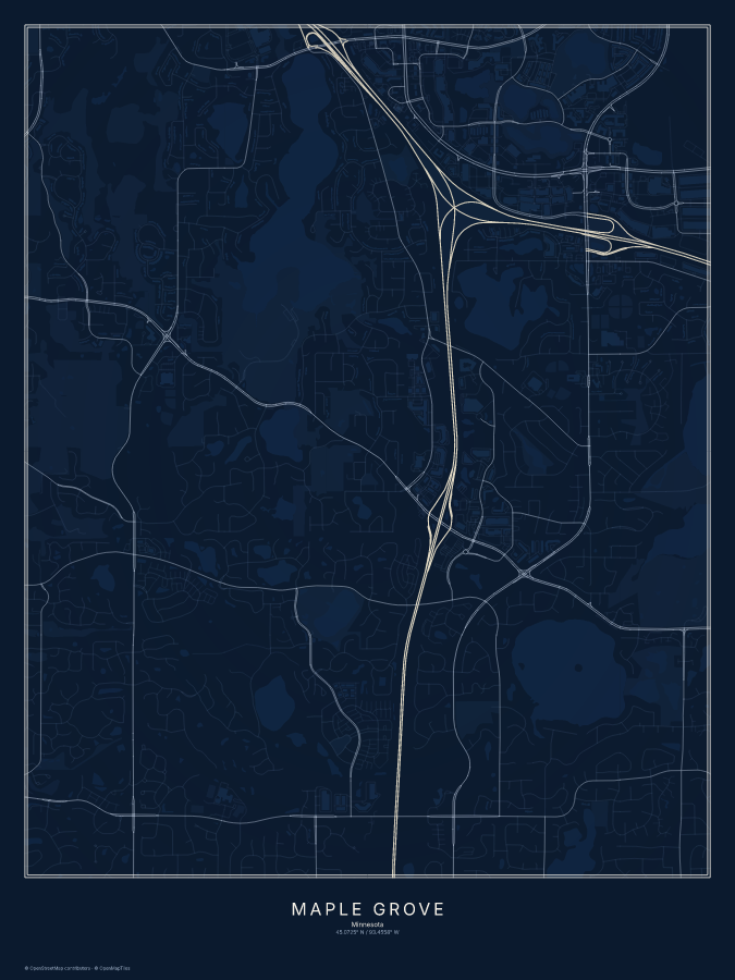 Maple Grove map poster, midnight style