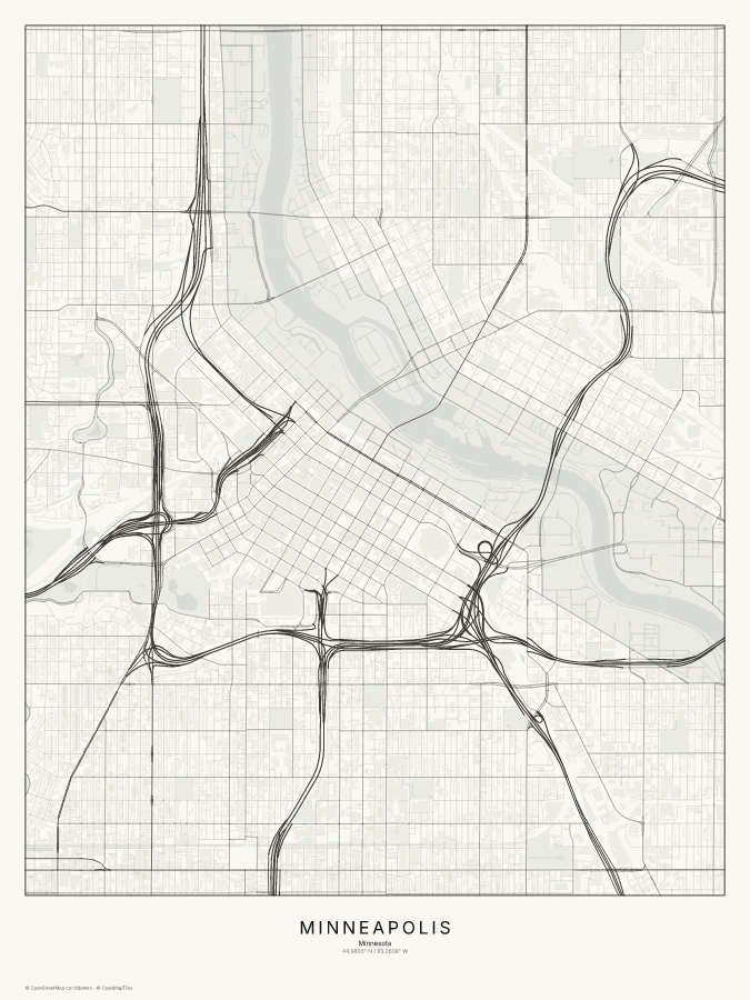 Minneapolis map poster, classic style