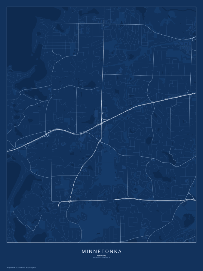 Minnetonka map poster, blueprint style