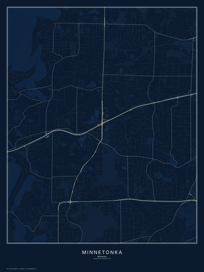 Minnetonka map poster, midnight style