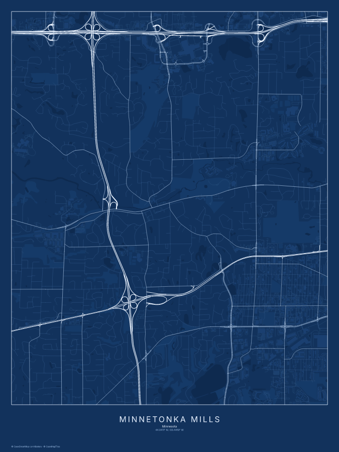 Minnetonka Mills map poster, blueprint style