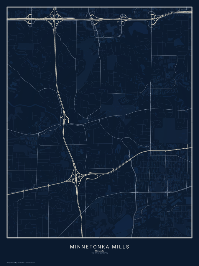 Minnetonka Mills map poster, midnight style