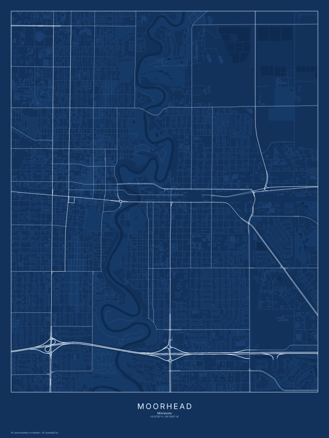 Moorhead map poster, blueprint style