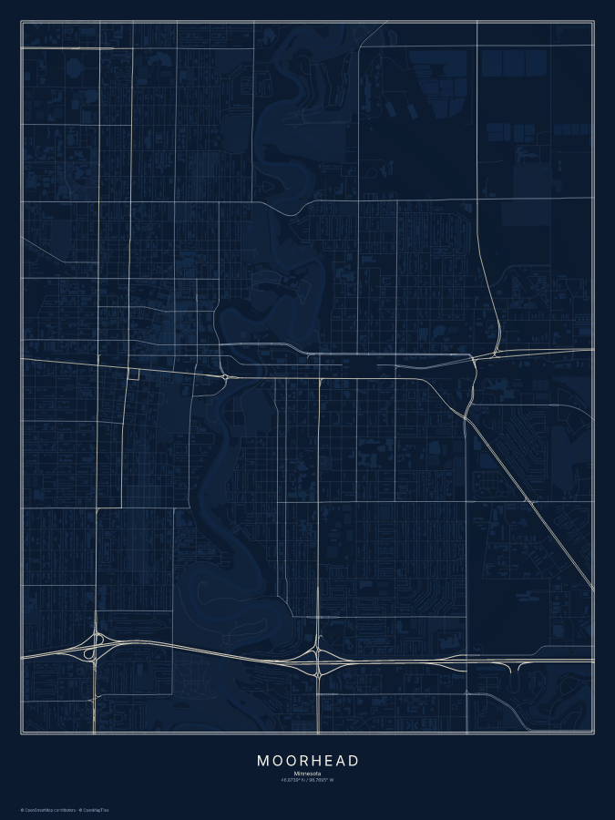 Moorhead map poster, midnight style