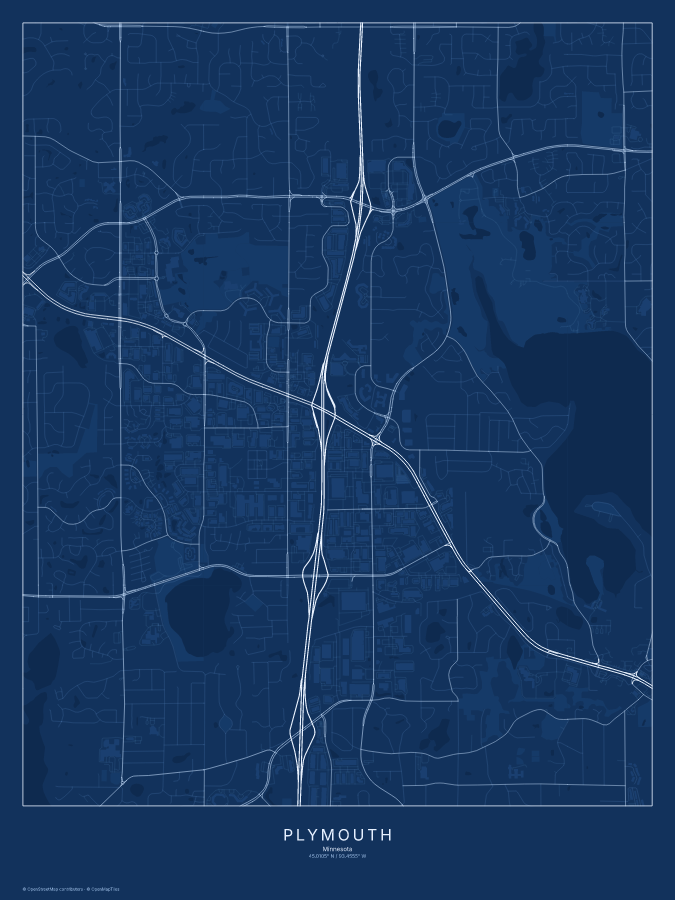 Plymouth map poster, blueprint style