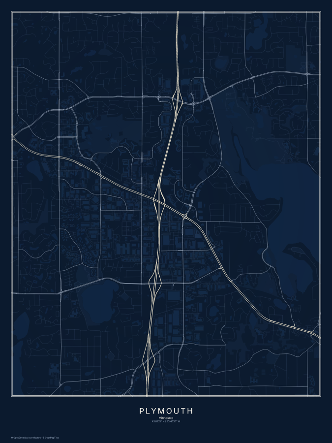 Plymouth map poster, midnight style