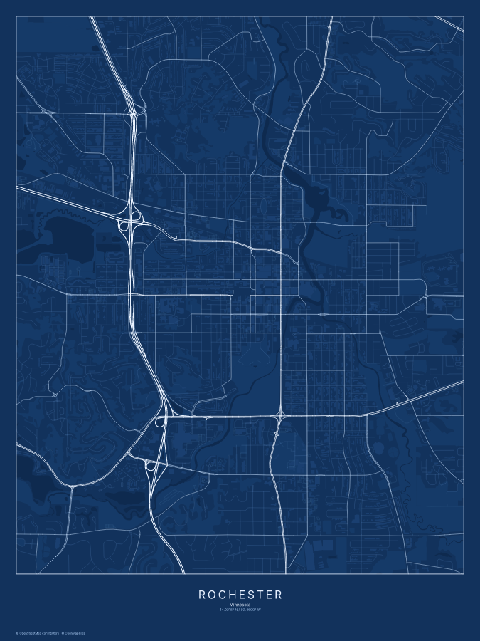 Rochester map poster, blueprint style