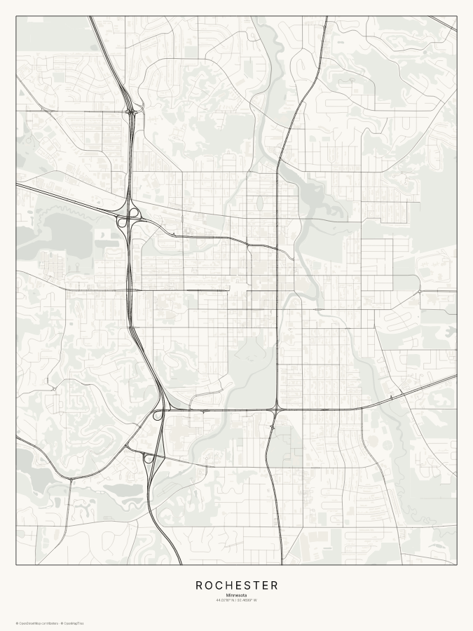 Rochester map poster, classic style
