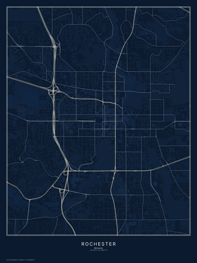 Rochester map poster, midnight style