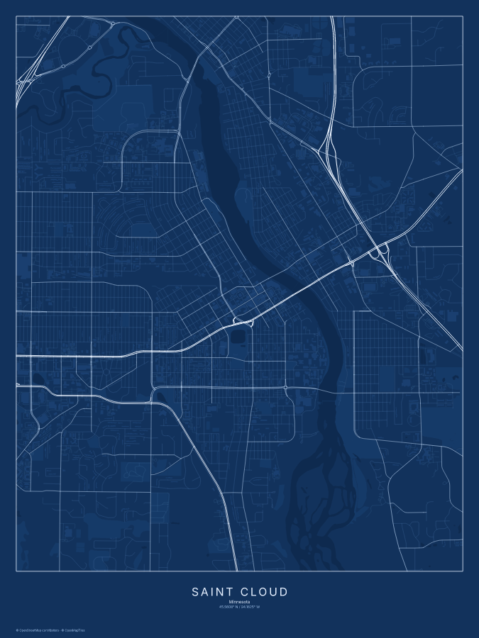 Saint Cloud map poster, blueprint style