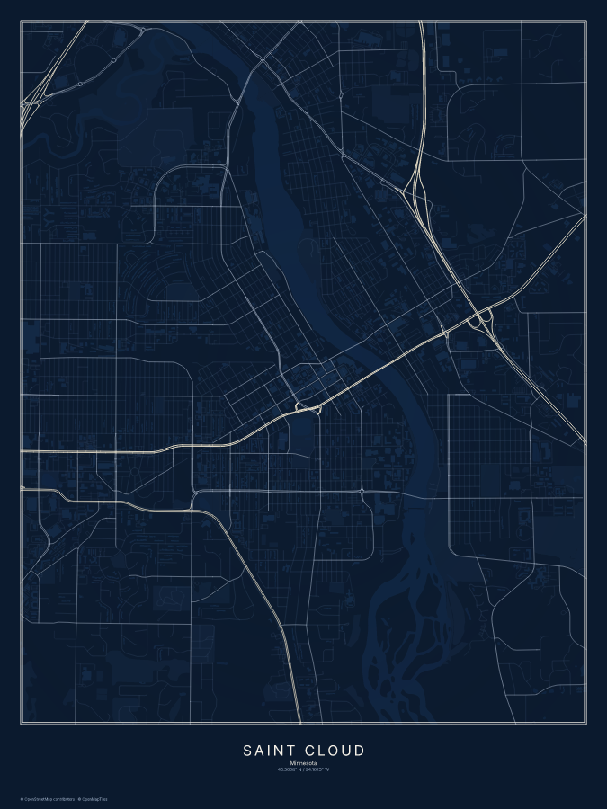 Saint Cloud map poster, midnight style