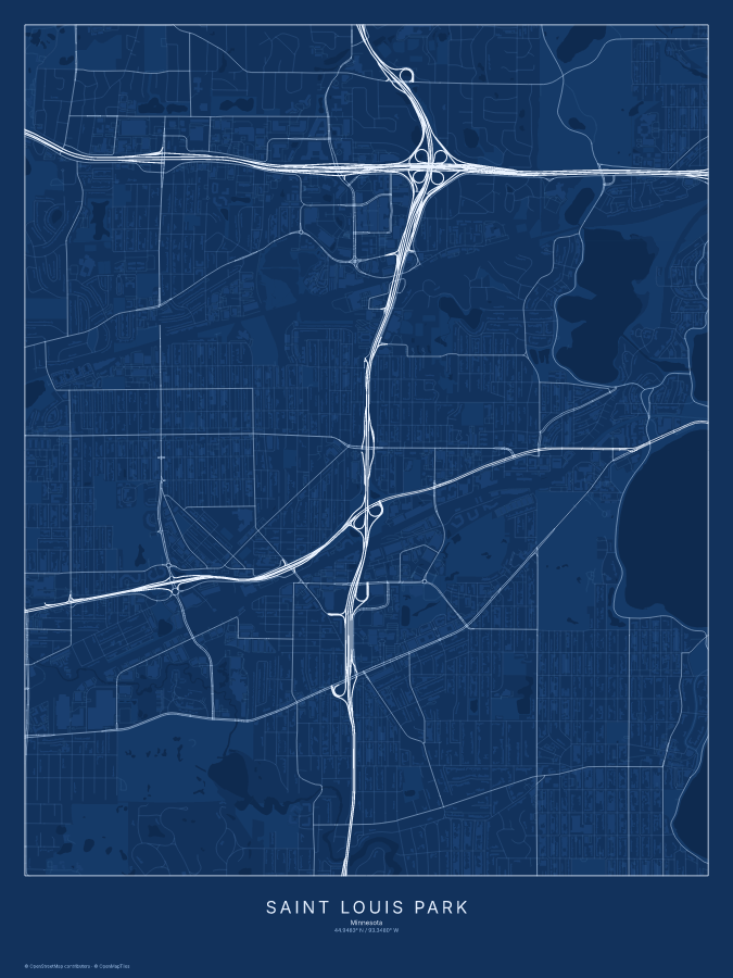 Saint Louis Park map poster, blueprint style