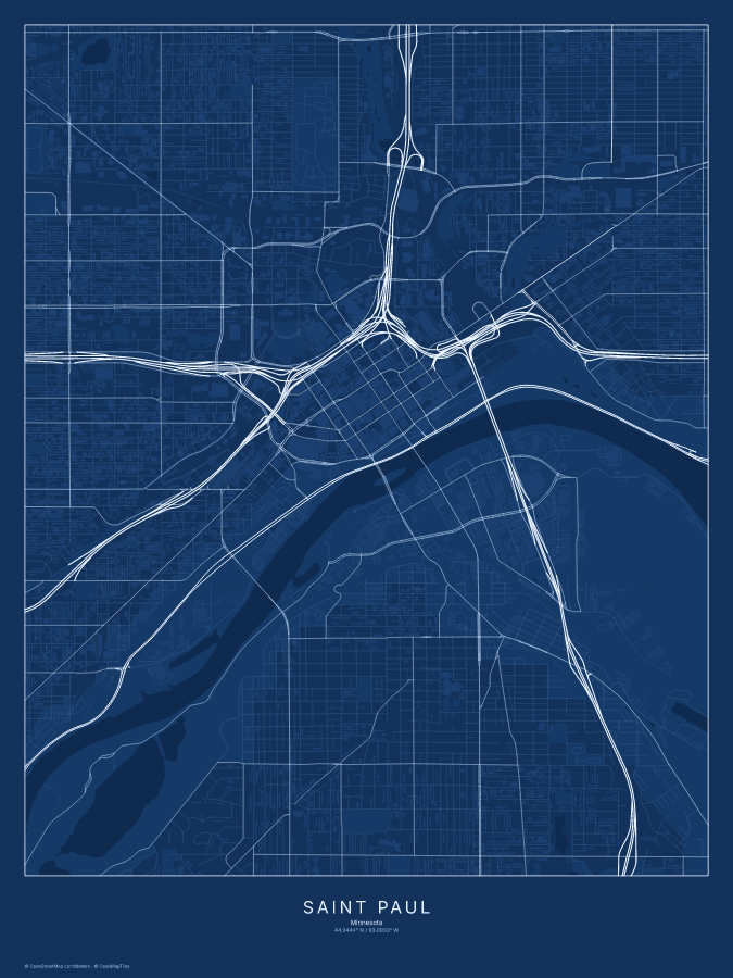 Saint Paul map poster, blueprint style