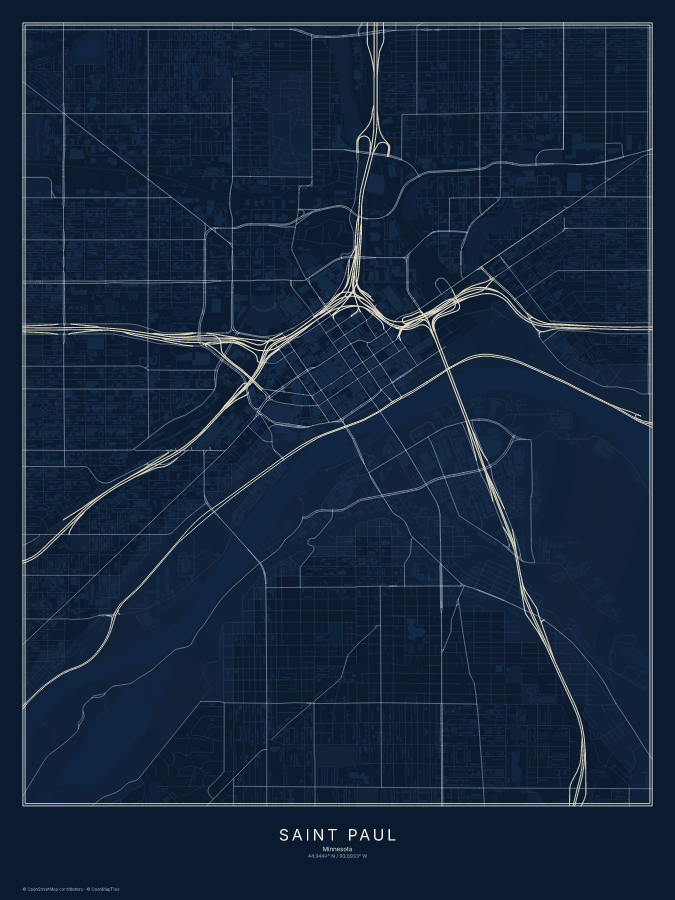 Saint Paul map poster, midnight style