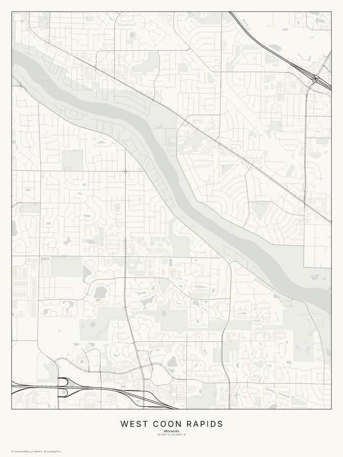 West Coon Rapids map poster, classic style