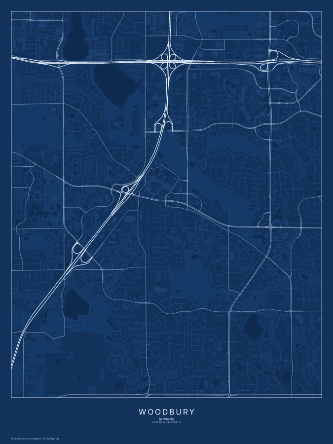 Woodbury map poster, blueprint style