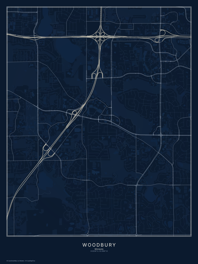 Woodbury map poster, midnight style