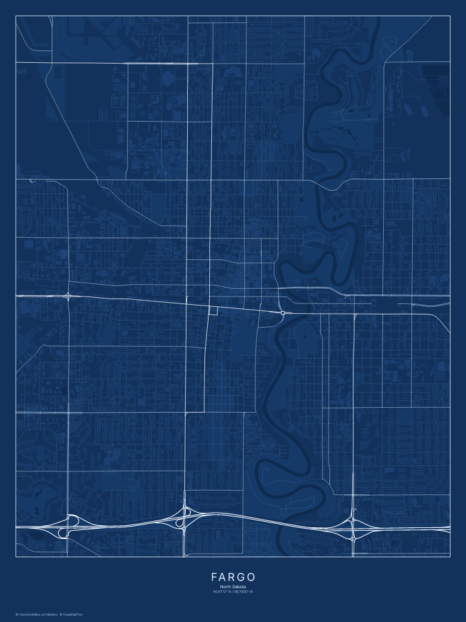 Fargo map poster, blueprint style