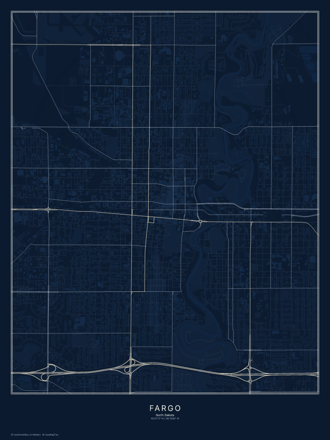 Fargo map poster, midnight style