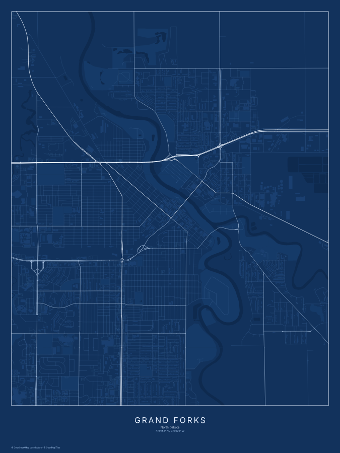 Grand Forks map poster, blueprint style