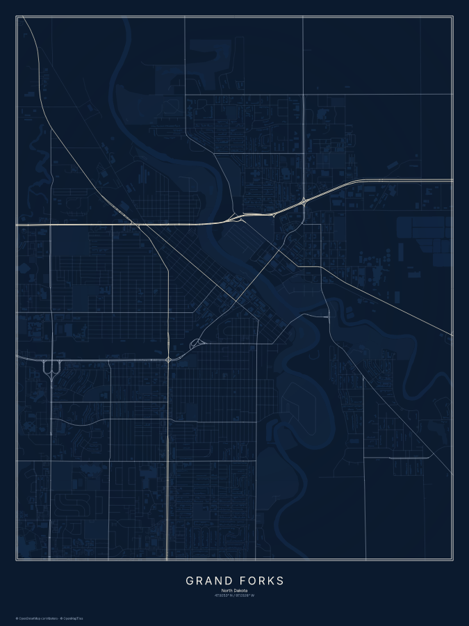 Grand Forks map poster, midnight style