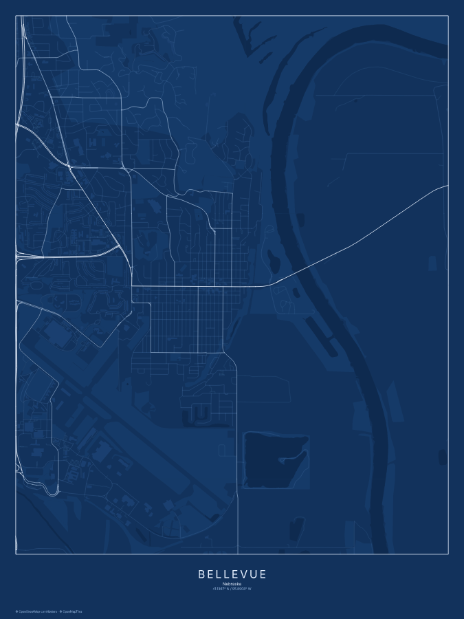 Bellevue map poster, blueprint style