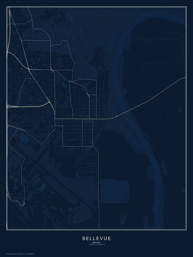 Bellevue map poster, midnight style