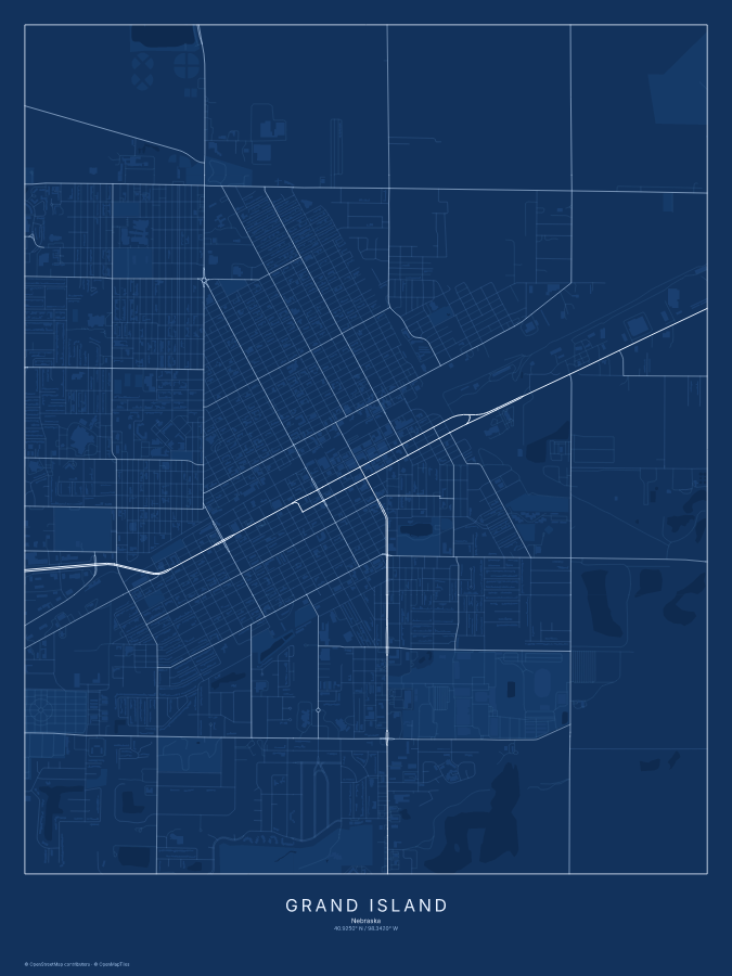 Grand Island map poster, blueprint style