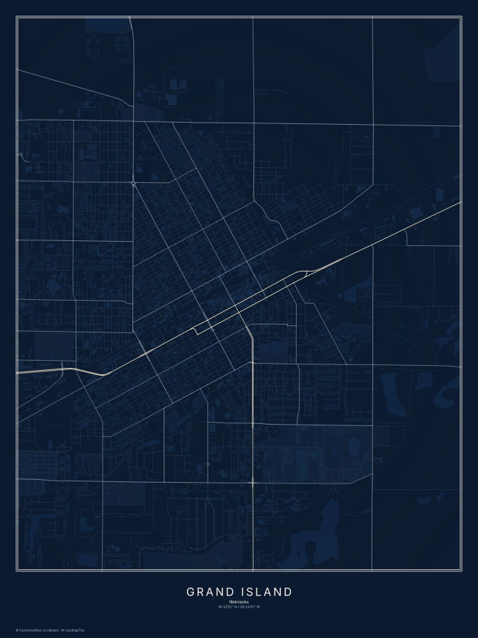Grand Island map poster, midnight style