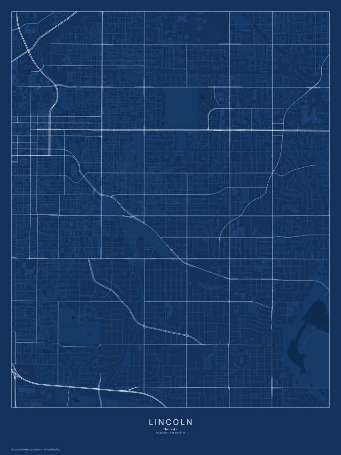 Lincoln map poster, blueprint style