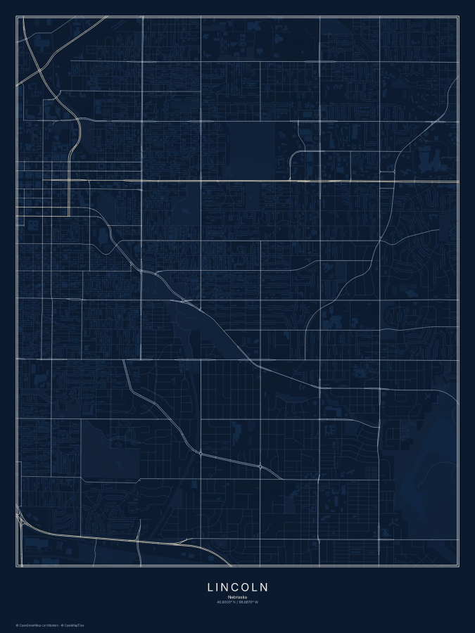 Lincoln map poster, midnight style